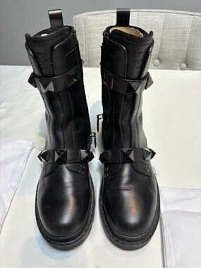 Valentino Garavani Black Studded Leather Mid-Calf Boots